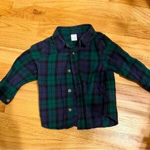 Old Navy Kids Plaid Button-Down Shirt - Green and Blue